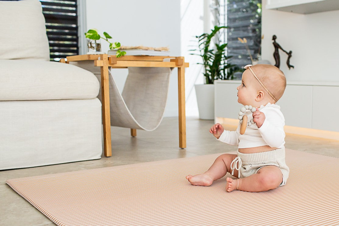 SMALL: Dark Grey Scallops / Clay Stripes Play Mat