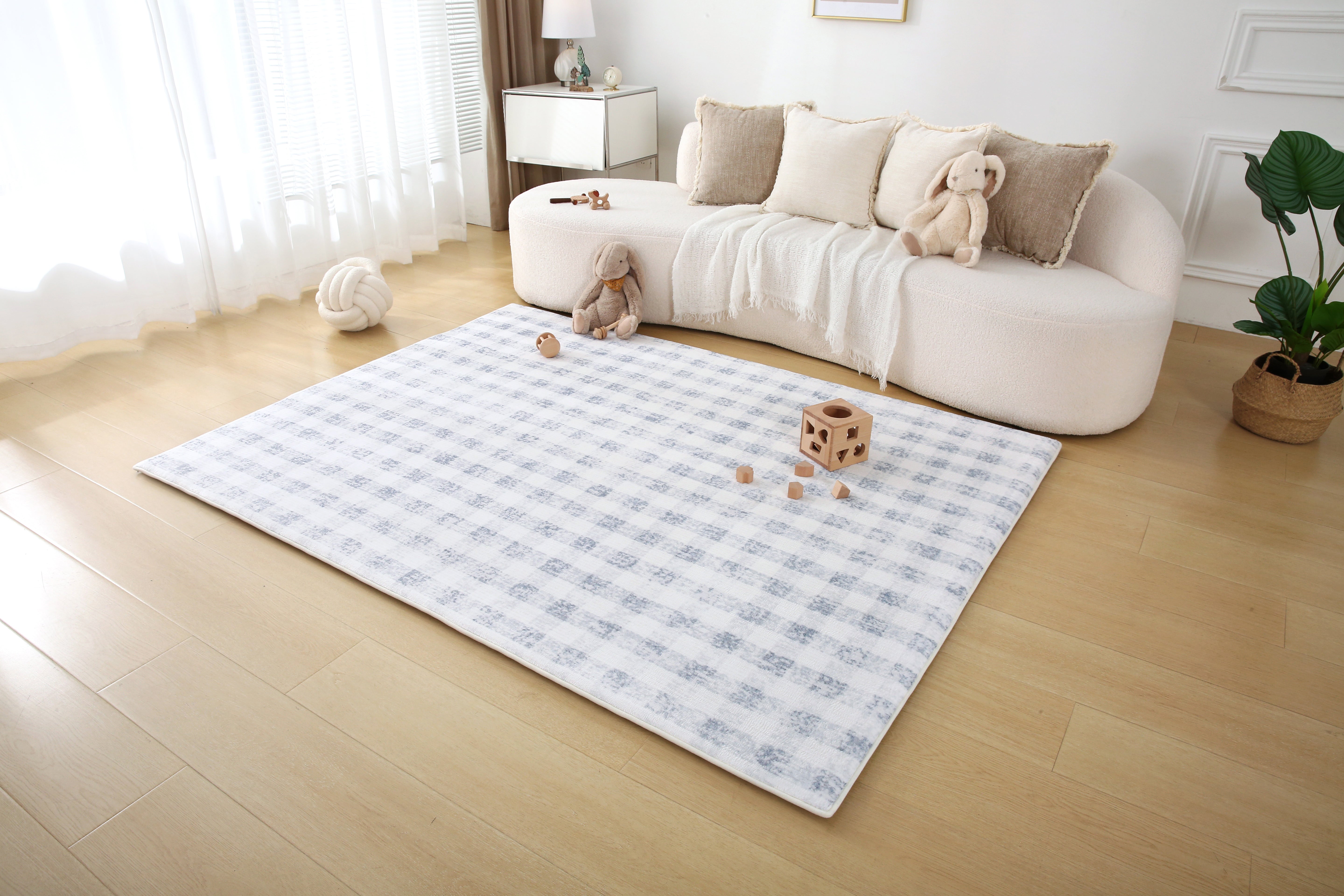 Plush Play Mat - Gingham - Denim
