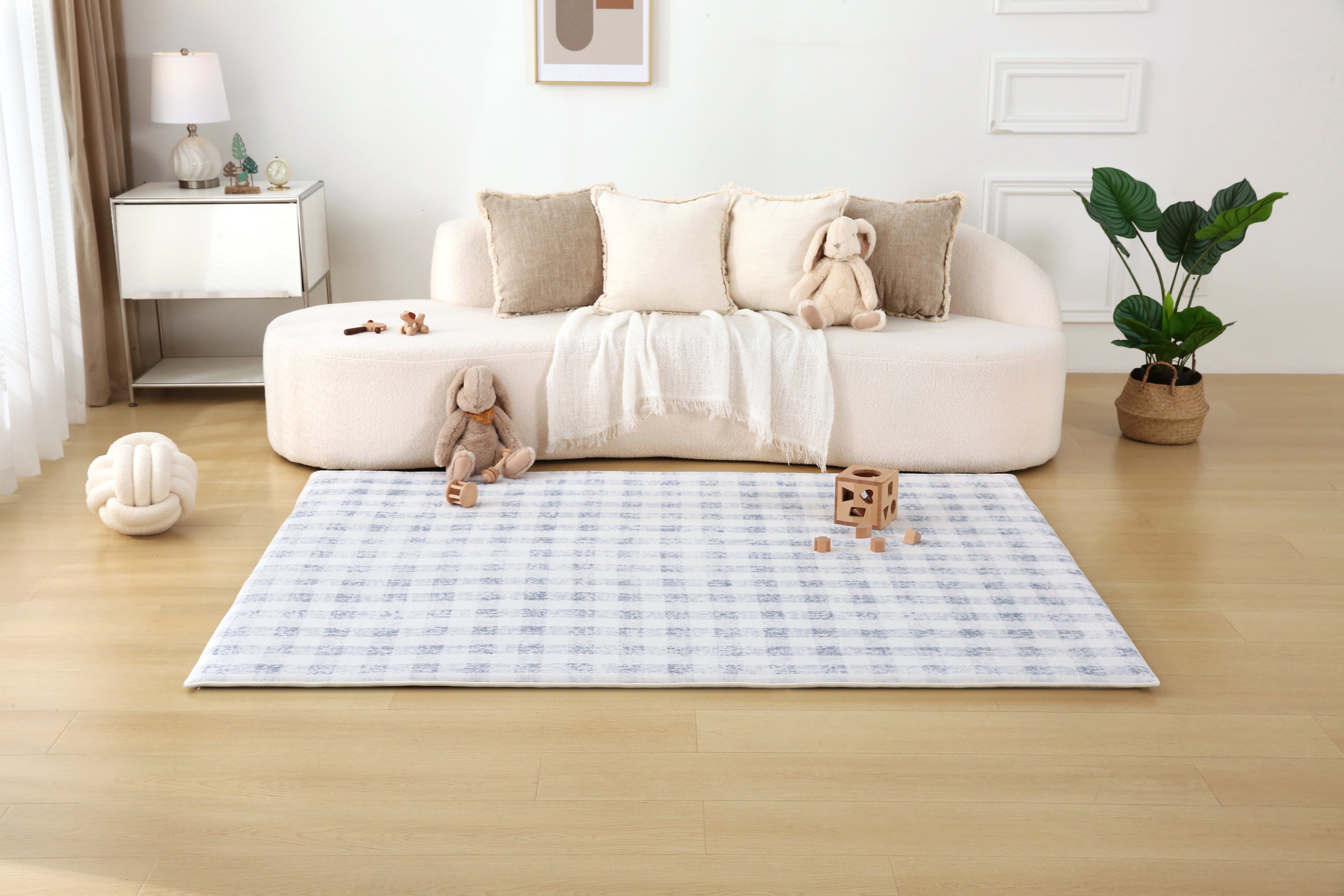Plush Play Mat - Gingham - Denim