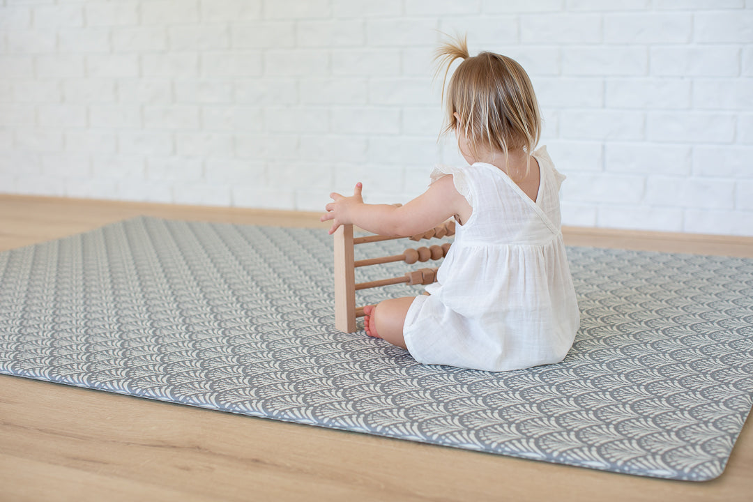 LARGE: Dark Grey Scallops / Clay Stripes Play Mat