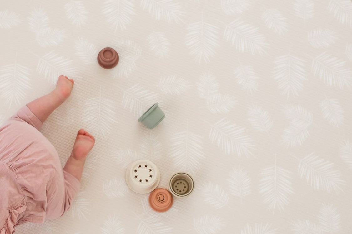 LARGE: Pink Scallops / Neutral Palm Leaf Play Mat